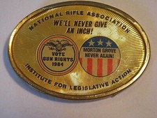 VINTAGE 80's NRA NATIONAL RIFLE ASSOCIATION WE'LL NEVER GIVE AN INCH BELT BUCKLE