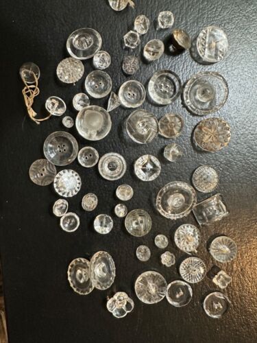 Lot of 50 Mixed Vintage Clear Glass Buttons - Photo 1/6