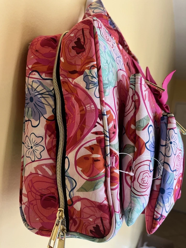 Juego de 3 bolsas de maquillaje cosmético Ellen Tracy rosa floral 12x8,5x4,5 Foto 2 de 4