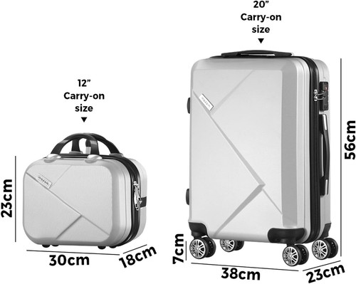 2Pcs Luggage Set with Trolley Bag Travel Suitcase Luggage Set Silver - Picture 9 of 18