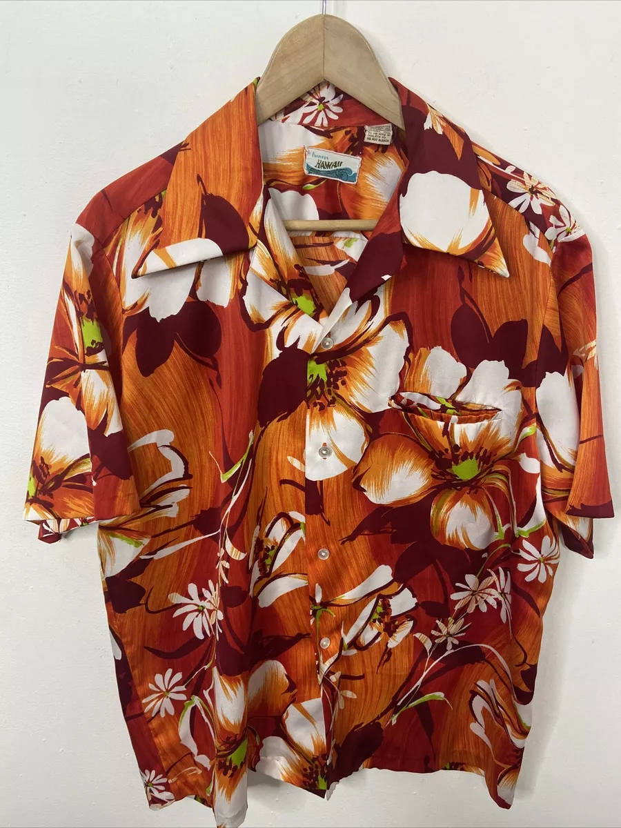 Vintage Penneys Hawaii Men M/L Hawaiian Shirt Floral Hibiscus 80s