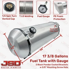 12x36'' 17 3/8 Gallon 1/4 NPT Spun Aluminum End Fill Gas Tank Fuel Tank W/Gauge