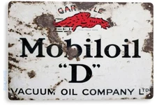 TIN SIGN Mobil oil D Gas Oil Sign, Station, Garage, Auto Shop, Retro Rustic A495