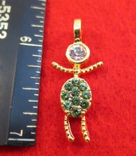 14KT GOLD EP BOY AUGUST GREEN CRYSTAL PAVE BIRTHSTONE KIDS PENDANT CHARM