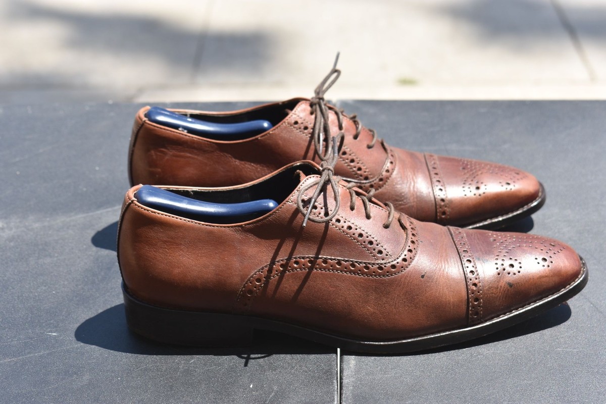 Men\'s Just a Men Shoe Brown Soft Leather Lace up Oxford Italian Dress Shoe 9.5 Cognac Brown  main image 4