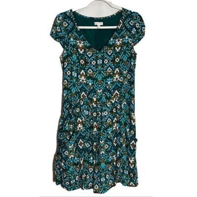 Garnet Hill Womens Summer Day Dress Size Green Crepe Dropwaist Boho mini  Ikat