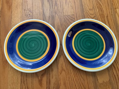 Set of 2 La Primula Italy Dinner Plates Horizon Blue Green Yellow Vtg NOS