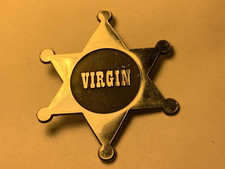 VIRGIN BADGE VINTAGE 1970's HIPPIE HEADSHOP 2.5"x 2.5" INCH METAL NOVELTY ITEM