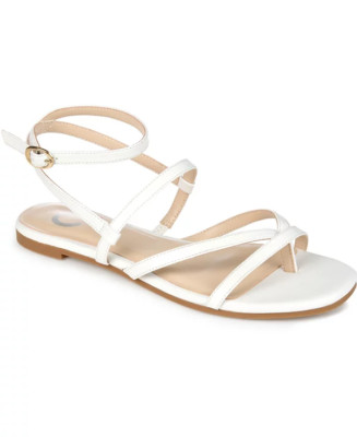 Journee Signature Womens Size 12 Faux Leather Serissa Strappy Flat Sandals White
