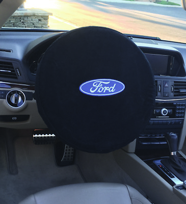 Seat Armour Licensed Ford Logo Black Velour Steering Wheel Cover SWA100FORB