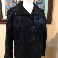 Chico s 100 Leather Black Lined Blazer Jacket Shiny Snake Skin Print - sz 1/S