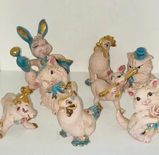 8pc Walker Hagen Renaker Pink Bisque Rooster Kitten Jester Rabbit  Puppy Dog Cow