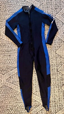 Fathom Wetsuit Adult Unisex M/L Black Blue Body Suit Zip Logo Swim Scuba Dive