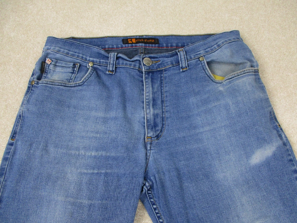 Мужские джинсы Hugo Boss 40 синие прямые брюки Boss оранжевые повседневные для взрослых 40x32* - Изображение 3 из 4