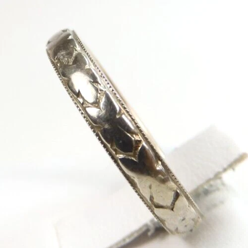 Antigua alianza de boda de 1920 anillo 13K/17K tamaño 5,75 UK-L 3,12 MM de ancho Art Deco Foto 4 de 4