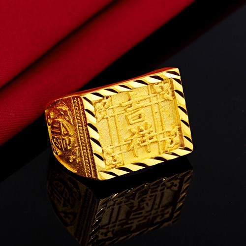 Men's auspicious 22K 23K 24K Thai Baht Yellow Gold Plated Ring - Picture 6 of 7