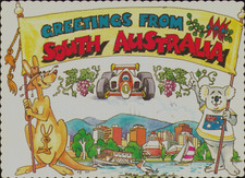 South Australia Cartoon Postcard. Vintage 80s Old Koala Kangaroo F1 Adelaide
