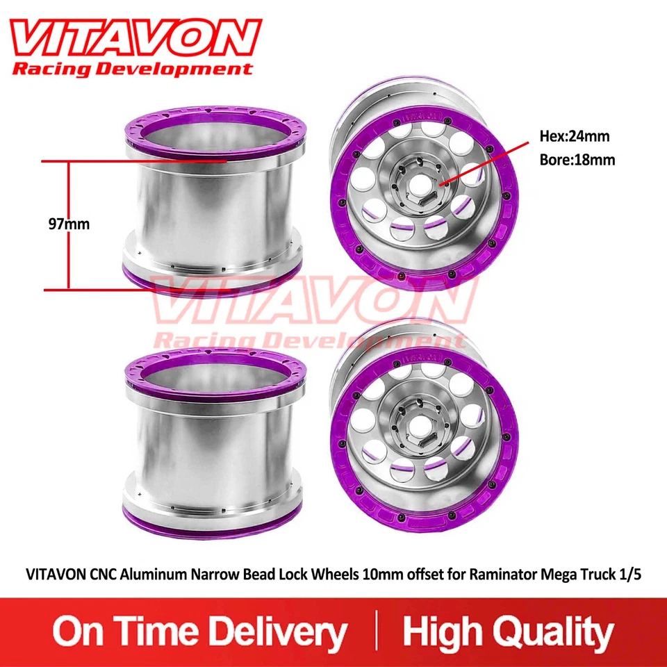 Vitavon CNC Narrow Bead Lock Wheels 10mm Offset For Raminator Mega Truck 1/5 - Image 2 of 4