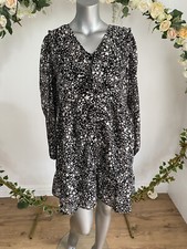 Boohoo Dress Size 10 Black Chiffon Ruffle Star Print Shirt Dress JT22