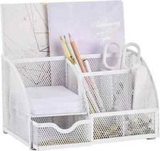 Annova Mesh Desk Organizer Office with 7 Compartments + Drawer/Desk White