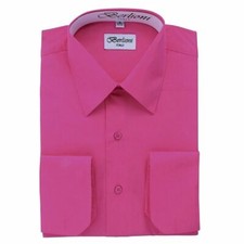 BERLIONI ITALY MEN'S DRESS SHIRT FRENCH CONVERTIBLE CUFF NEW DRESS SHIRT FUCHSIA