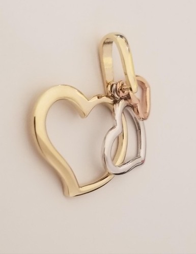 14k echter massiver dreifarbiger Gold Herz Korazon Anhänger - Bild 3 von 7