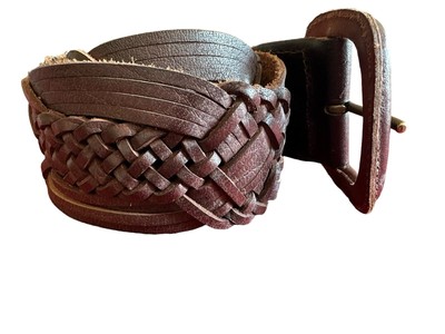 Nicole Miller Braided Wide Leather Belt With a Buckle, S Vintage Nicole Miller Italian Croc Belt, Gloss Silver Buckle  main image 4