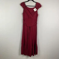Peruvian Connection Fonteyn Midi Dress Size Small Ruby Red Ruffle A-Line
