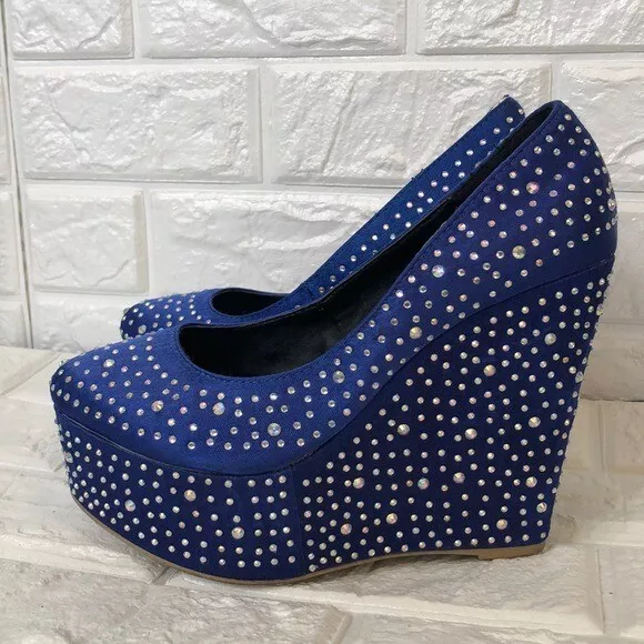 Blue hotsell satin wedges