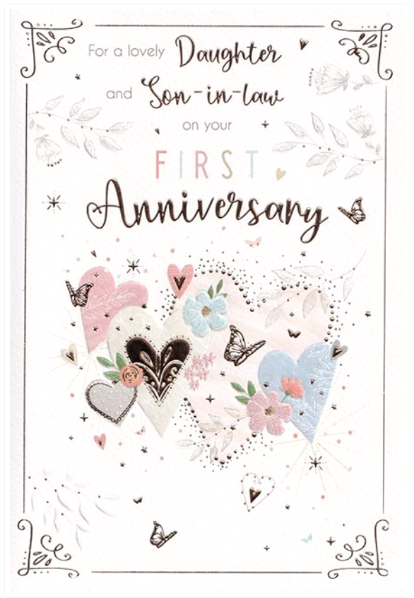 Anniversary Card DAUGHTER 1st FIRST. 9"" Card. Gold foiling,  paper pages inside.
