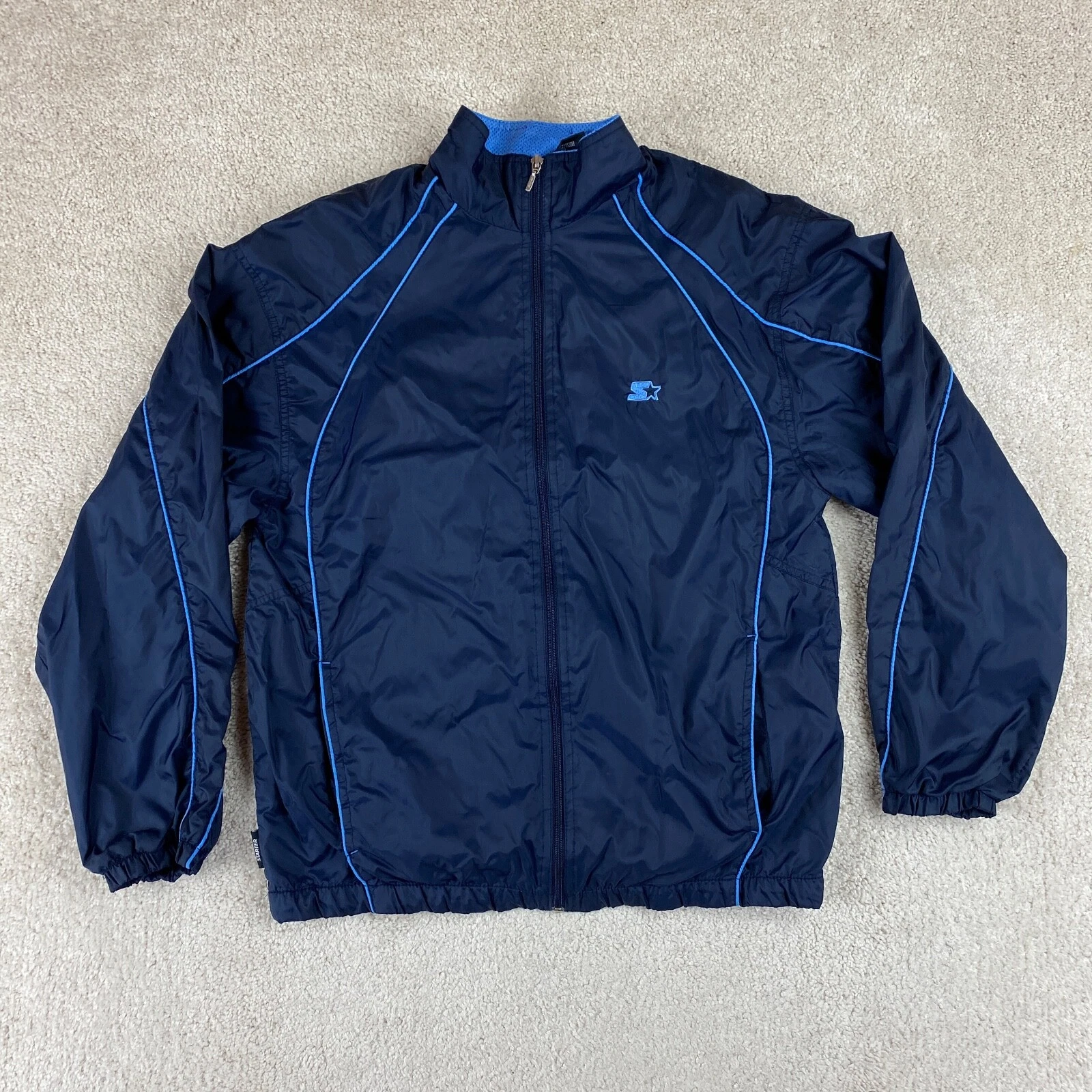 Starter Mens Jacket Small Blue Nylon Full Zip Lined Ventilated Track Windbreaker