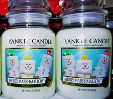 SET OF 2 Yankee Candle Christmas "MERRY MARSHMALLOW" Large 22 oz WHITE LABEL NEW