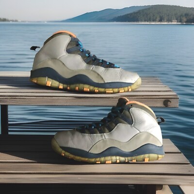AIR JORDAN 10 X RETRO SNEAKERS GRAY/BLUE/ORANGE  CHARLOTTE BOBCATS  MENS SIZE 10