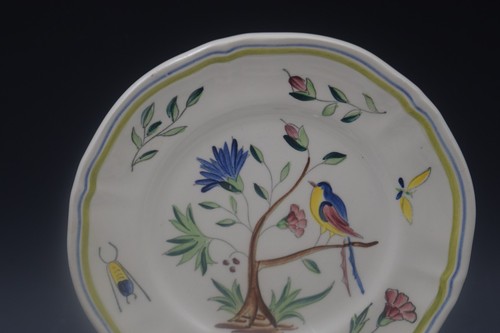 LONGCHAMP FRANKREICH FAYENCE PARADIESVOGEL INSEKTEN 4ER SET TELLER 6,25" VINTAGE - Bild 5 von 7