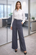 Grey Smart Stretch Trousers With Pockets Size S New