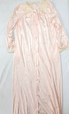 Miss Elaine Women's Long Button Down Vintage Robe House Coat Peach Size SMALL