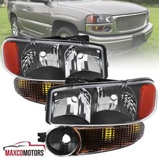 Fits 2000-2006 Gmc Sierra 1500 2500 Yukon Xl Denali Black Headlightsbumper Lamp