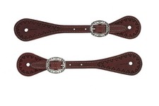 Weaver, Leather, Youth Hand-Tooled Triangle Border Spur Straps, Chestnut