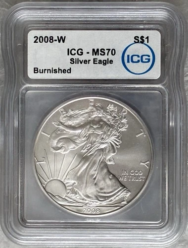 2008-W Burnished American Silver Eagle $1 MS70 ICG West Point .999 Fine Bullion