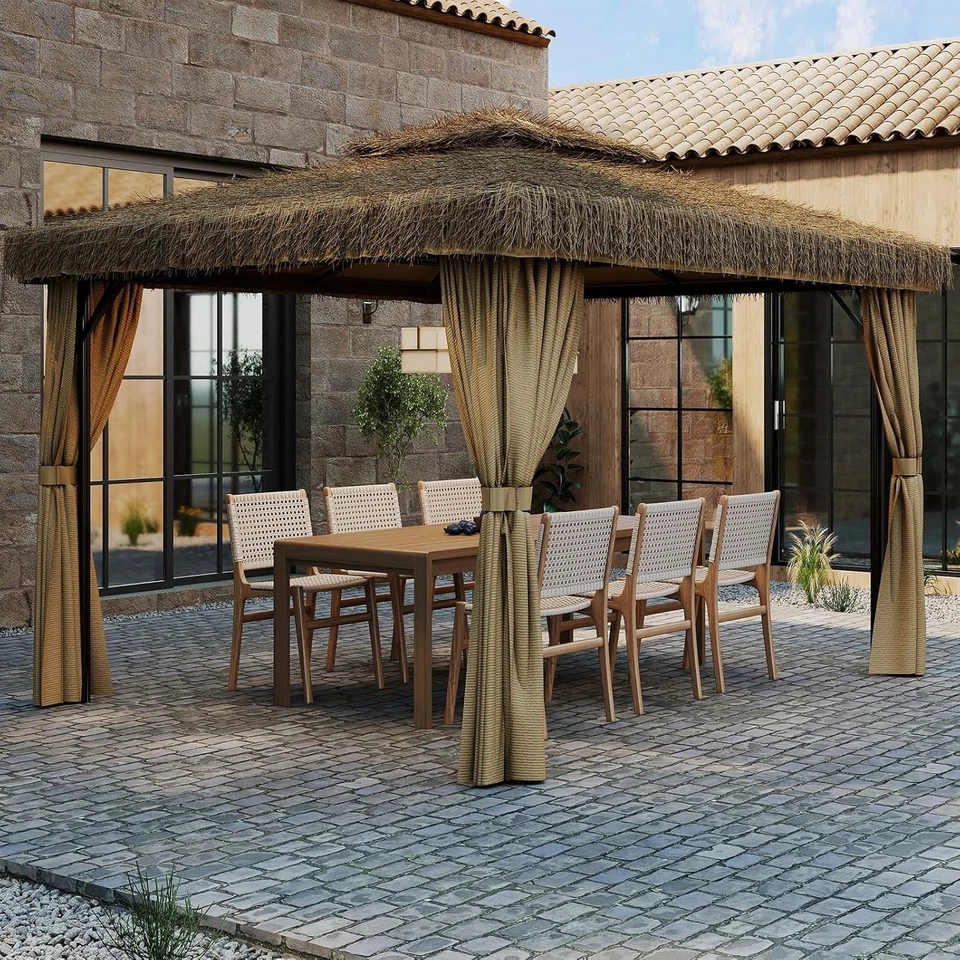 DUJAH 10' x 12' Hardtop Gazebo Outdoor Patio Aluminum Gazebo with Curtains,Net - Image 2 of 4