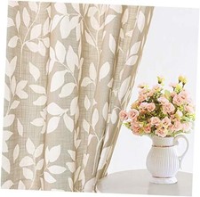 Leaf Semi Sheer Curtains for Living Room 84" Length with White 52" x 84" Taupe