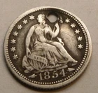 1854  Seated Liberty Half Dime Coin 1837-1891 #A22   Coin Holed Cull