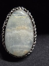 Artisan-Style Oval Cabochon Raw Aquamarine Ring Silver-Plated Size 6.75 Excellnt