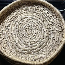 Vintage Hand Coiled Woven RaffiaGrass Bowl Basket PRIMITIVE STYLE 12x3”