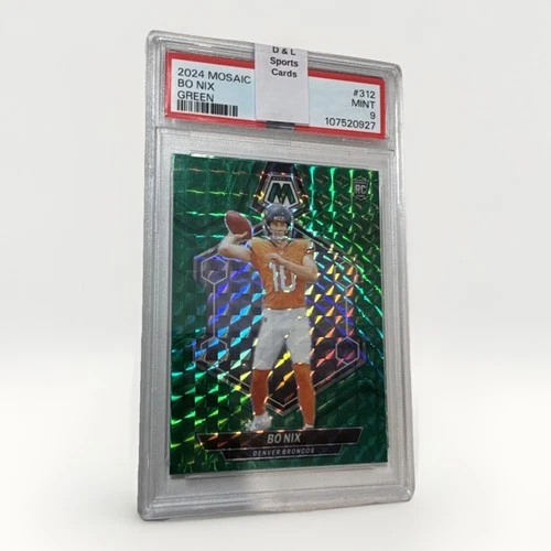 2024 Panini Mosaic - Rookies Bo Nix #312 Green Mosaic Prizm (RC) PSA 9