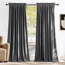 NICETOWN Grey Luxury Velvet Curtain Panels 96 inches Long 2 Panels, Home Decorat