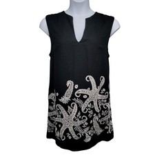 Anthropologie Maeve Black Embroidered Dress Size 6 Boho Chic V-Neck Shift Tunic