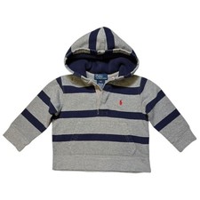 Polo Ralph Lauren Boys Toddler Size 2T Pullover Gray Navy Stripe Pony Hoodie
