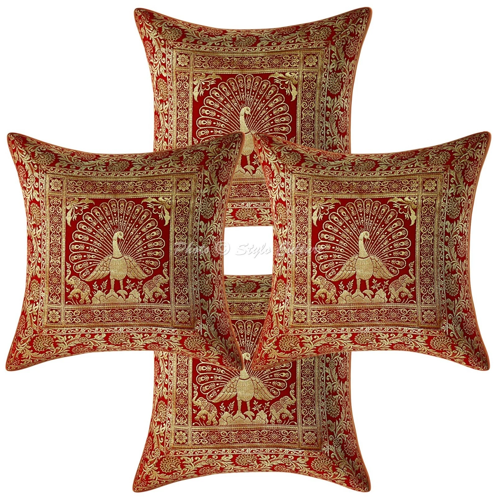 Boho Peacock Throw Pillow Covers Brocade Jacquard 40x40 cm Cushion Cover 4 Pcs