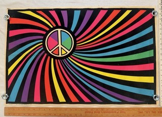 VINTAGE 1970 SWIRL BLACKLIGHT POSTER HIP PRODUCTS BLACK LIGHT PEACE SYMBOL FELT